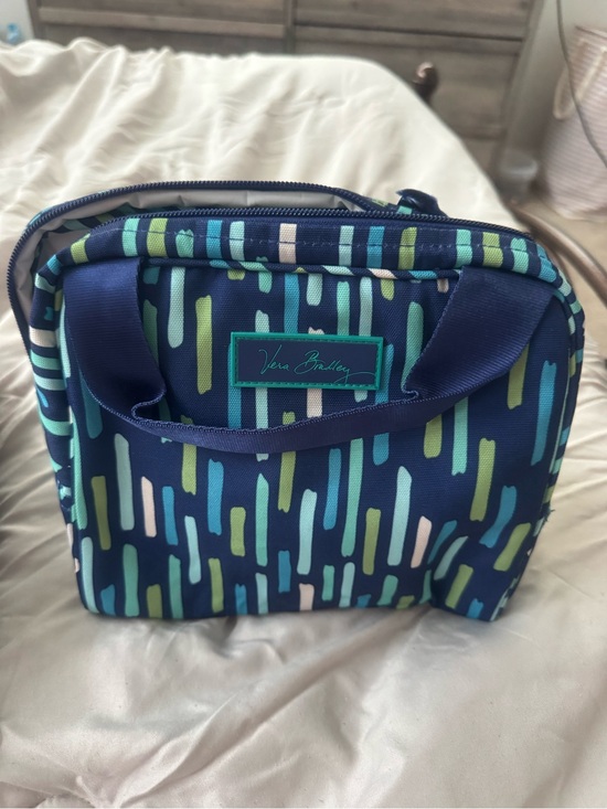 Vera Bradley Handbags - Vera Bradley Navy Patterned Zip Cosmetic Tote with Aqua and Lime Accents